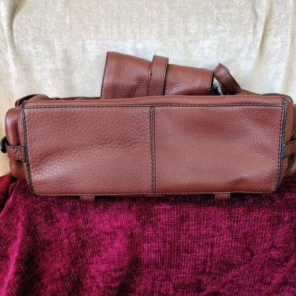 COLE HAAN Reddish Brown Pebbled Leather Adjustable Strap Satchel Shoulder Bag - Picture 14 of 14